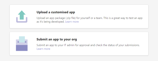 Teams app upload screenshot